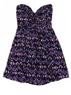 Band of Gypsies Strapless Sweetheart Dress Purple Boho Print Pockets Women's XS